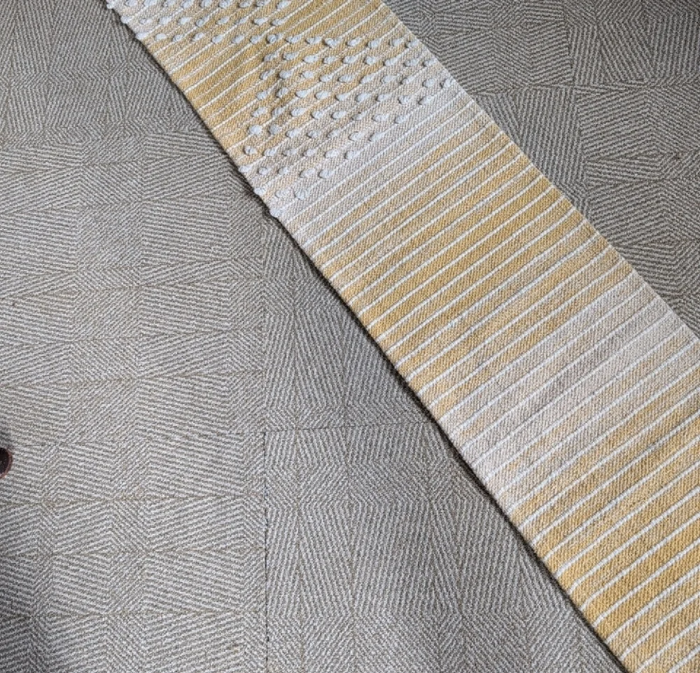 ☀️ Cotton Runner - Table Or Rug - Sunny Ombre Yellow Cream Tan Stripe Diamond